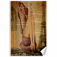 Vintage Newspaper Print Pin Up Girl Paris Eiffel Tower Canvas 12  X 18  (unframed) by chicelegantboutique