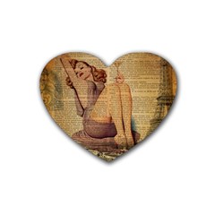 Vintage Newspaper Print Pin Up Girl Paris Eiffel Tower Drink Coasters 4 Pack (heart)  by chicelegantboutique