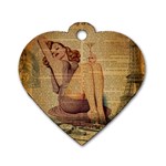 Vintage Newspaper Print Pin Up Girl Paris Eiffel Tower Dog Tag Heart (Two Sided) Front