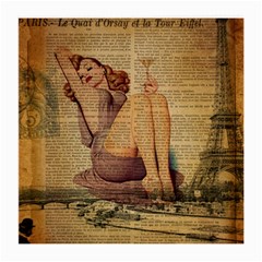 Vintage Newspaper Print Pin Up Girl Paris Eiffel Tower Glasses Cloth (medium, Two Sided) by chicelegantboutique