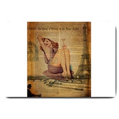 Vintage Newspaper Print Pin Up Girl Paris Eiffel Tower Large Door Mat by chicelegantboutique