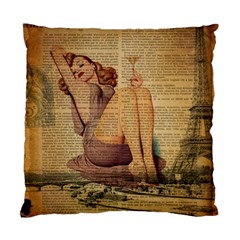 Vintage Newspaper Print Pin Up Girl Paris Eiffel Tower Cushion Case (two Sided) 