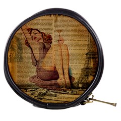 Vintage Newspaper Print Pin Up Girl Paris Eiffel Tower Mini Makeup Case by chicelegantboutique