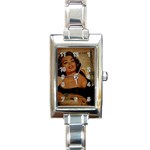 Vintage Newspaper Print Pin Up Girl Paris Eiffel Tower Rectangular Italian Charm Watch Front