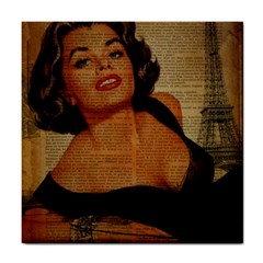 Vintage Newspaper Print Pin Up Girl Paris Eiffel Tower Ceramic Tile by chicelegantboutique