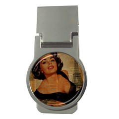 Vintage Newspaper Print Pin Up Girl Paris Eiffel Tower Money Clip (round) by chicelegantboutique