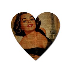 Vintage Newspaper Print Pin Up Girl Paris Eiffel Tower Magnet (heart) by chicelegantboutique