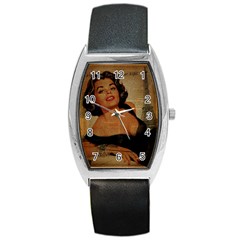 Vintage Newspaper Print Pin Up Girl Paris Eiffel Tower Tonneau Leather Watch by chicelegantboutique