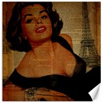 Vintage Newspaper Print Pin Up Girl Paris Eiffel Tower Canvas 12  x 12  (Unframed) 11.4 x11.56  Canvas - 1