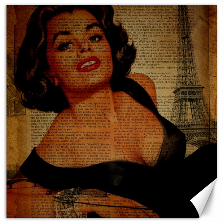 Vintage Newspaper Print Pin Up Girl Paris Eiffel Tower Canvas 12  x 12  (Unframed)