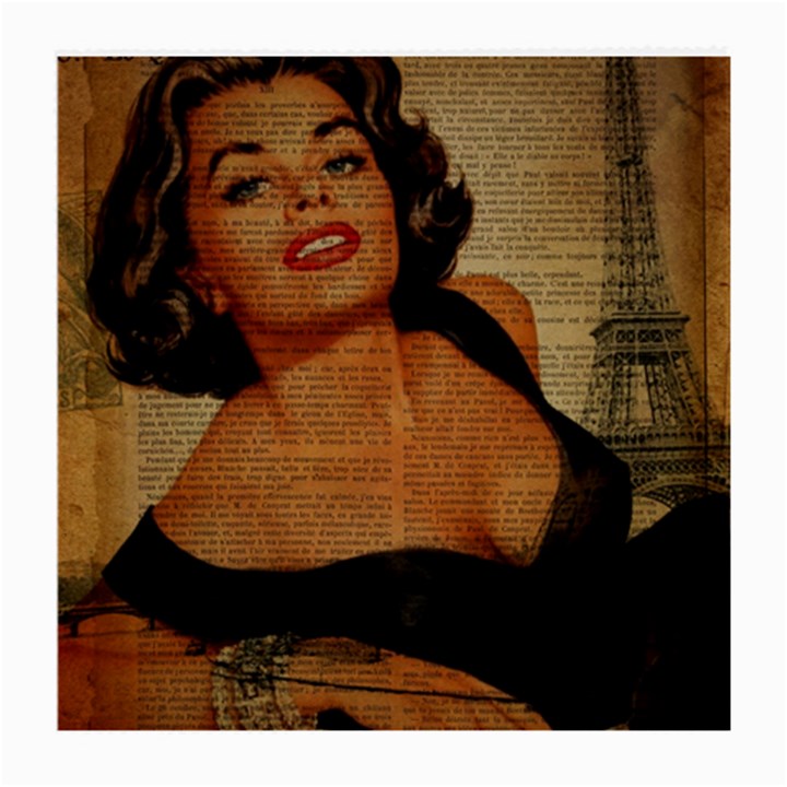 Vintage Newspaper Print Pin Up Girl Paris Eiffel Tower Glasses Cloth (Medium, Two Sided)