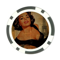 Vintage Newspaper Print Pin Up Girl Paris Eiffel Tower Poker Chip by chicelegantboutique