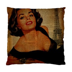 Vintage Newspaper Print Pin Up Girl Paris Eiffel Tower Cushion Case (single Sided)  by chicelegantboutique