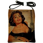 Vintage Newspaper Print Pin Up Girl Paris Eiffel Tower Shoulder Sling Bag Front