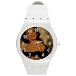 Vintage Newspaper Print Pin Up Girl Paris Eiffel Tower Plastic Sport Watch (Medium) Front