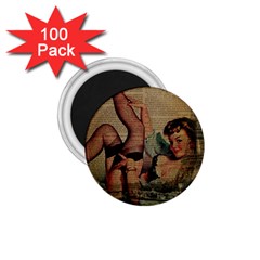 Vintage Newspaper Print Sexy Hot Pin Up Girl Paris Eiffel Tower 1 75  Button Magnet (100 Pack) by chicelegantboutique