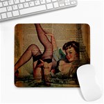 Vintage Newspaper Print Sexy Hot Pin Up Girl Paris Eiffel Tower Large Mouse Pad (Rectangle) Front