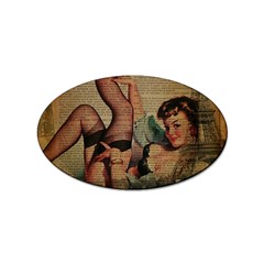 Vintage Newspaper Print Sexy Hot Pin Up Girl Paris Eiffel Tower Sticker (oval) by chicelegantboutique