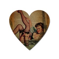 Vintage Newspaper Print Sexy Hot Pin Up Girl Paris Eiffel Tower Magnet (heart) by chicelegantboutique