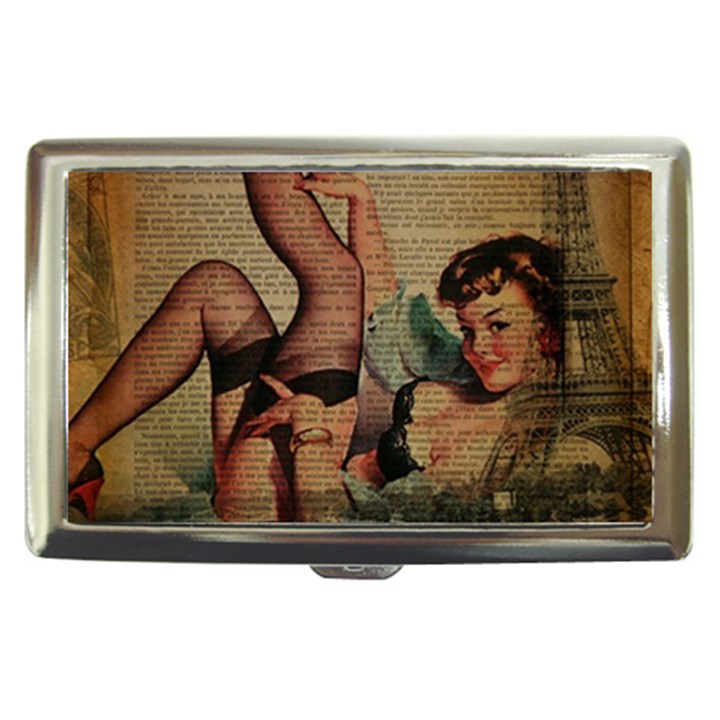 Vintage Newspaper Print Sexy Hot Pin Up Girl Paris Eiffel Tower Cigarette Money Case