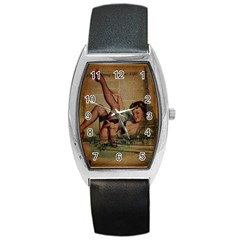 Vintage Newspaper Print Sexy Hot Pin Up Girl Paris Eiffel Tower Tonneau Leather Watch by chicelegantboutique