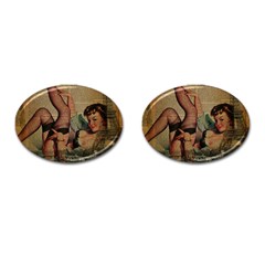 Vintage Newspaper Print Sexy Hot Pin Up Girl Paris Eiffel Tower Cufflinks (oval) by chicelegantboutique