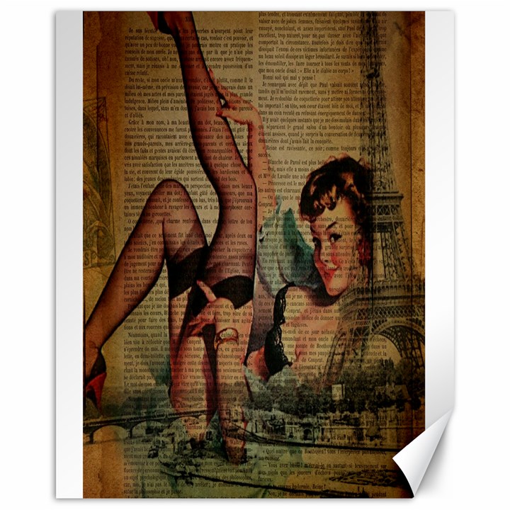 Vintage Newspaper Print Sexy Hot Pin Up Girl Paris Eiffel Tower Canvas 16  x 20  (Unframed)