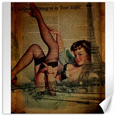 Vintage Newspaper Print Sexy Hot Pin Up Girl Paris Eiffel Tower Canvas 20  X 20  (unframed) by chicelegantboutique