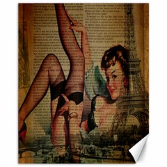 Vintage Newspaper Print Sexy Hot Pin Up Girl Paris Eiffel Tower Canvas 11  X 14  (unframed) by chicelegantboutique