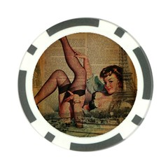 Vintage Newspaper Print Sexy Hot Pin Up Girl Paris Eiffel Tower Poker Chip by chicelegantboutique