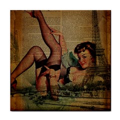 Vintage Newspaper Print Sexy Hot Pin Up Girl Paris Eiffel Tower Face Towel by chicelegantboutique