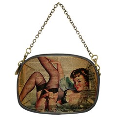 Vintage Newspaper Print Sexy Hot Pin Up Girl Paris Eiffel Tower Chain Purse (one Side) by chicelegantboutique