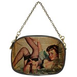 Vintage Newspaper Print Sexy Hot Pin Up Girl Paris Eiffel Tower Chain Purse (One Side) Front