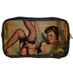 Vintage Newspaper Print Sexy Hot Pin Up Girl Paris Eiffel Tower Travel Toiletry Bag (Two Sides) Front