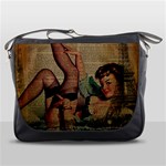 Vintage Newspaper Print Sexy Hot Pin Up Girl Paris Eiffel Tower Messenger Bag Front