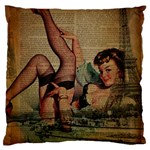 Vintage Newspaper Print Sexy Hot Pin Up Girl Paris Eiffel Tower Large Cushion Case (Two Sided)  Front