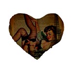 Vintage Newspaper Print Sexy Hot Pin Up Girl Paris Eiffel Tower 16  Premium Heart Shape Cushion  Front