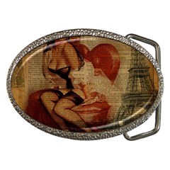 Vintage Newspaper Print Sexy Hot Gil Elvgren Pin Up Girl Paris Eiffel Tower Belt Buckle (oval) by chicelegantboutique