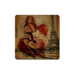 Vintage Newspaper Print Sexy Hot Gil Elvgren Pin Up Girl Paris Eiffel Tower Magnet (square) by chicelegantboutique