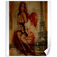 Vintage Newspaper Print Sexy Hot Gil Elvgren Pin Up Girl Paris Eiffel Tower Canvas 16  X 20  (unframed) by chicelegantboutique