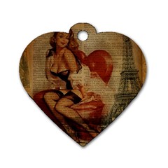 Vintage Newspaper Print Sexy Hot Gil Elvgren Pin Up Girl Paris Eiffel Tower Dog Tag Heart (two Sided)