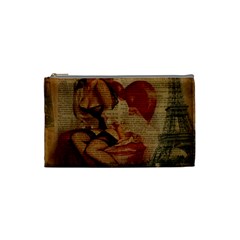 Vintage Newspaper Print Sexy Hot Gil Elvgren Pin Up Girl Paris Eiffel Tower Cosmetic Bag (small) by chicelegantboutique