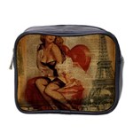 Vintage Newspaper Print Sexy Hot Gil Elvgren Pin Up Girl Paris Eiffel Tower Mini Travel Toiletry Bag (Two Sides) Front