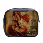 Vintage Newspaper Print Sexy Hot Gil Elvgren Pin Up Girl Paris Eiffel Tower Mini Travel Toiletry Bag (Two Sides) Back