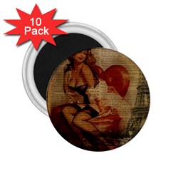 Vintage Newspaper Print Sexy Hot Gil Elvgren Pin Up Girl Paris Eiffel Tower 2 25  Button Magnet (10 Pack) by chicelegantboutique