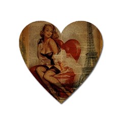 Vintage Newspaper Print Sexy Hot Gil Elvgren Pin Up Girl Paris Eiffel Tower Magnet (heart) by chicelegantboutique