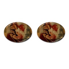 Vintage Newspaper Print Sexy Hot Gil Elvgren Pin Up Girl Paris Eiffel Tower Cufflinks (oval) by chicelegantboutique