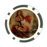 Vintage Newspaper Print Sexy Hot Gil Elvgren Pin Up Girl Paris Eiffel Tower Poker Chip Front