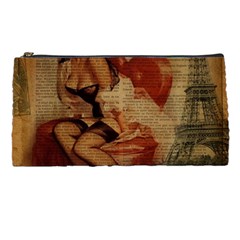 Vintage Newspaper Print Sexy Hot Gil Elvgren Pin Up Girl Paris Eiffel Tower Pencil Case by chicelegantboutique