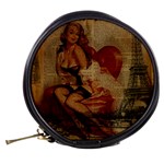 Vintage Newspaper Print Sexy Hot Gil Elvgren Pin Up Girl Paris Eiffel Tower Mini Makeup Case Back